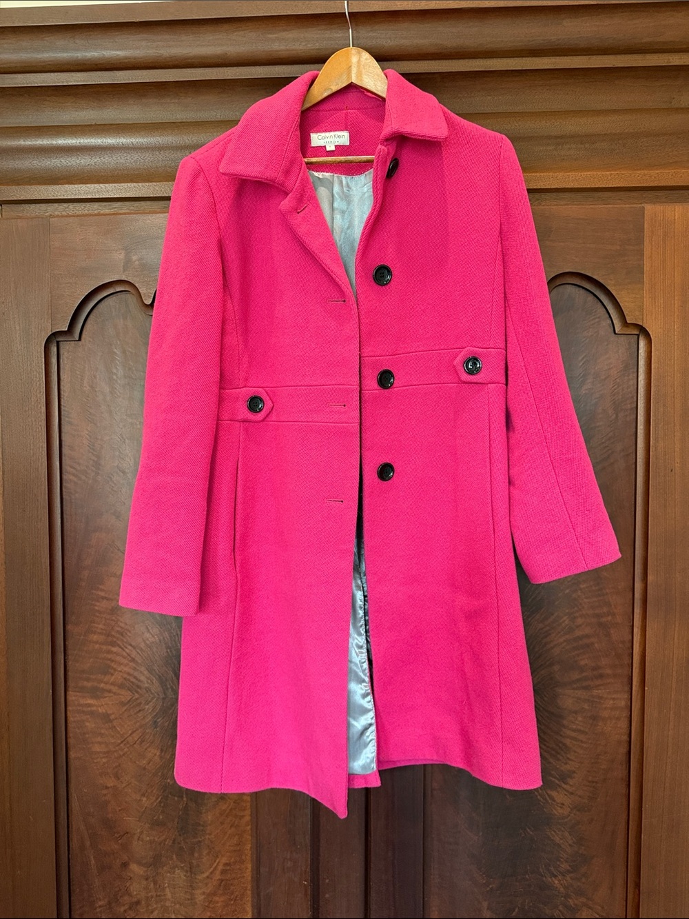 Calvin Klein Women's Hot Pink Wool Blend Button Front Coat